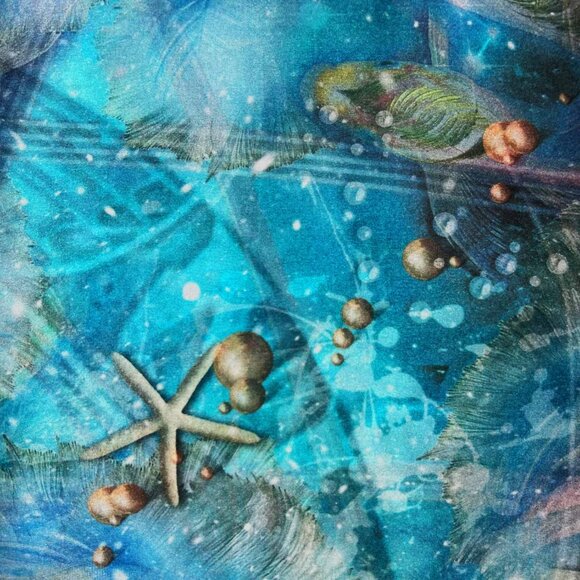 Goldfish Pond & Lotus Flower Square Pure Silk Scarf - Picture 5 of 10